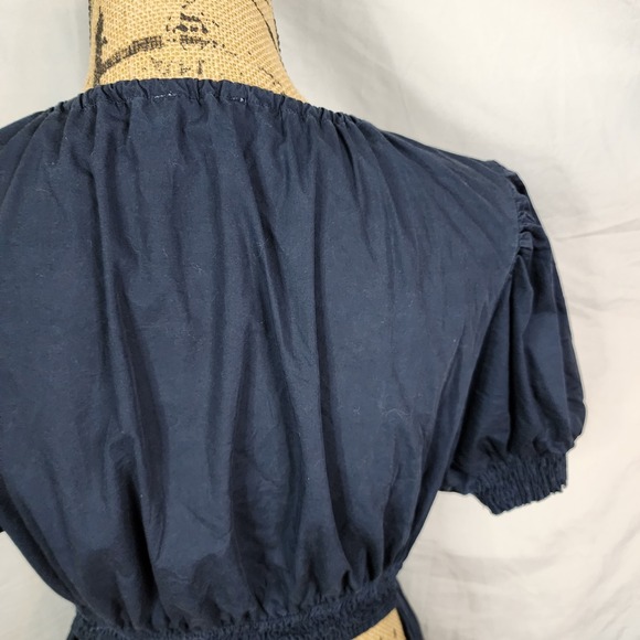 MOON RIVER Size Large Anthropologie Boho Chic Cottagecore Navy Tiered Maxi Dress - Picture 8 of 14